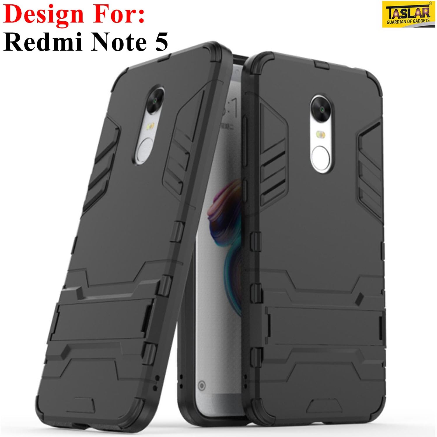 Taslar® Dual Layer Hybrid Armor Stand Cover Case Protector Back Cover Kickstand for Xiaomi Redmi Note 5,(Black)