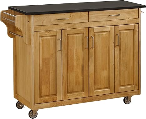 Amazon Com Create A Cart Natural 4 Door Cabinet Kitchen Cart With Black Granite Top By Home Styles Furniture Decor