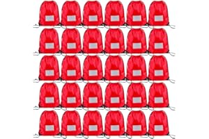 CODOBON 30 Pack Drawstring Bags,Bulk Draw String Backpack, DIY Gym Sports Cinch Bag Sackpack for Women Men, Red