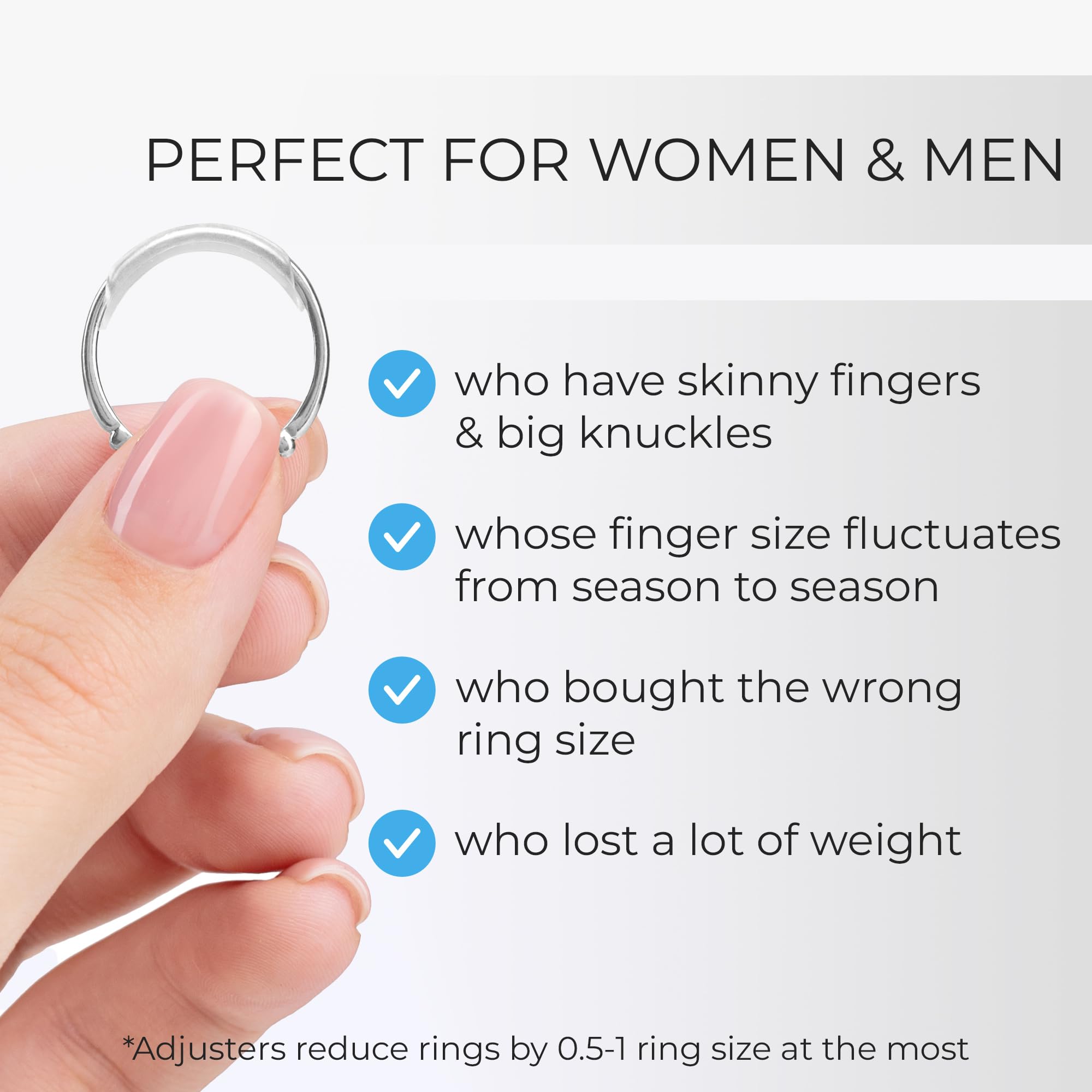 5 STARS UNITED Ring Sizers for Loose Rings - 8 - Pack Easy-Clip Ring Size Adjuster for 1-10 mm Band Widths - Ring Guards for Women and Me