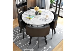 HM&DX Small Conference Room Negotiation Table Sets,marble Round Table and PU backrest Chair Sets5-Piece,Office Reception Round Table and lounge chair Set,Coffee Table and Chair Set,for Family Apartment