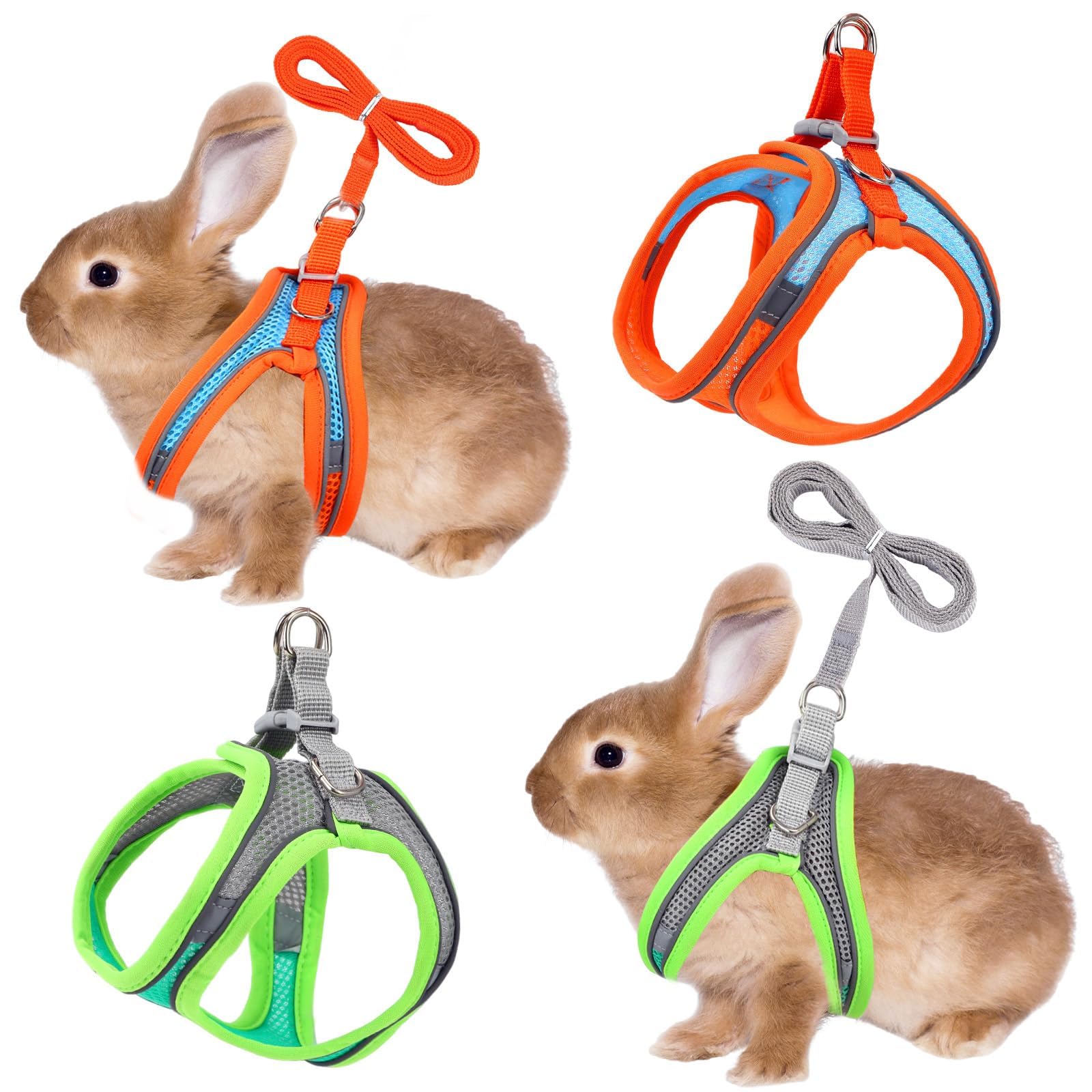 Photo 1 of PETKNOWS 2 Pack Rabbit Harness and Leash Set, Double Buckle Bunny Harness with Reflective Strips Soft Breathable Mesh Vest Harness for Rabbits Walks Accessories