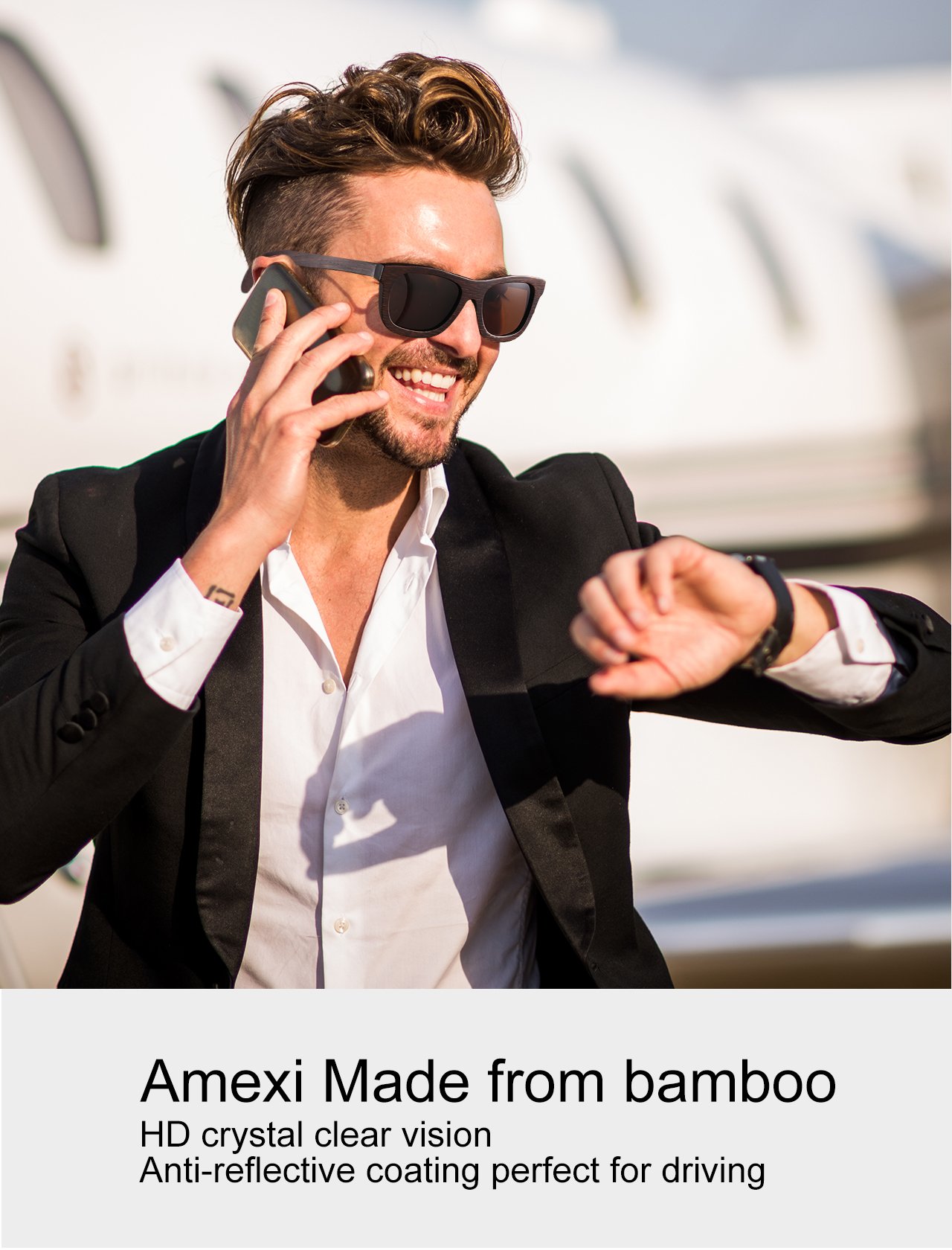 Amexi 2018 Novità Bambù Occhiali da sole con protezione UV400 Donne ,Uomo ,Luce unisex polarizzata anti-UV Occhiali da sole in legno