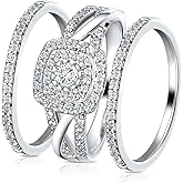 MDFUN Three-in-One ring set Square Halo Wedding Band Set Engagement Ring 18K White/Yellow Gold Plated Cubic Zirconia Promise ring Eternity Ring for Women