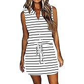 AUSELILY Womens Summer Dresses 2026 Casual V Neck Sleeveless Drawstring Button Mini Dress with Pockets