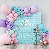 Shimmer Wall Backdrop Blue Iridescent Square Sequin Wall Panel Backdrop Decor for Wedding, Anniversary, Birthday, Party, 12 Panels