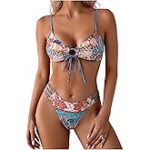 SOLY HUX Bathing Suit for Women Boho Paisley Print Tie Front Cut Out Swimsuit Two Piece Bikini Sets