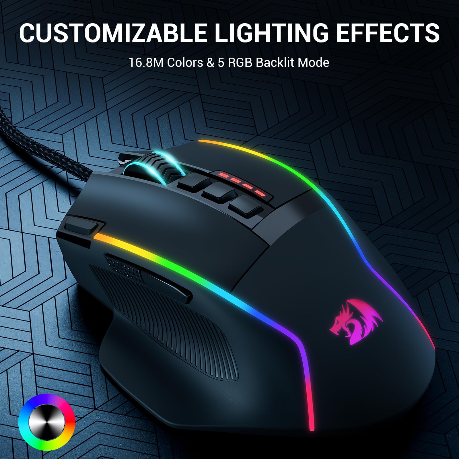 Redragon Gaming Mouse, Wired Gaming Mouse 26,000 DPI Opitacl Sensor, Ergonomic Mice with Fire Button, Macro Editing Programmable RGB Mouse for Laptap/PC/Mac
