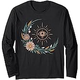 Floral Women TShirt Vintage Boho Wildflower Botanical Flower Long Sleeve T-Shirt