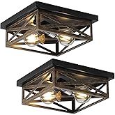 DIKAIDA 2Pack Rustic Flush Mount Ceiling Light Fixture, Modern Farmhouse Light Fixture, Kitchen Hallway Light Fixtures for Be