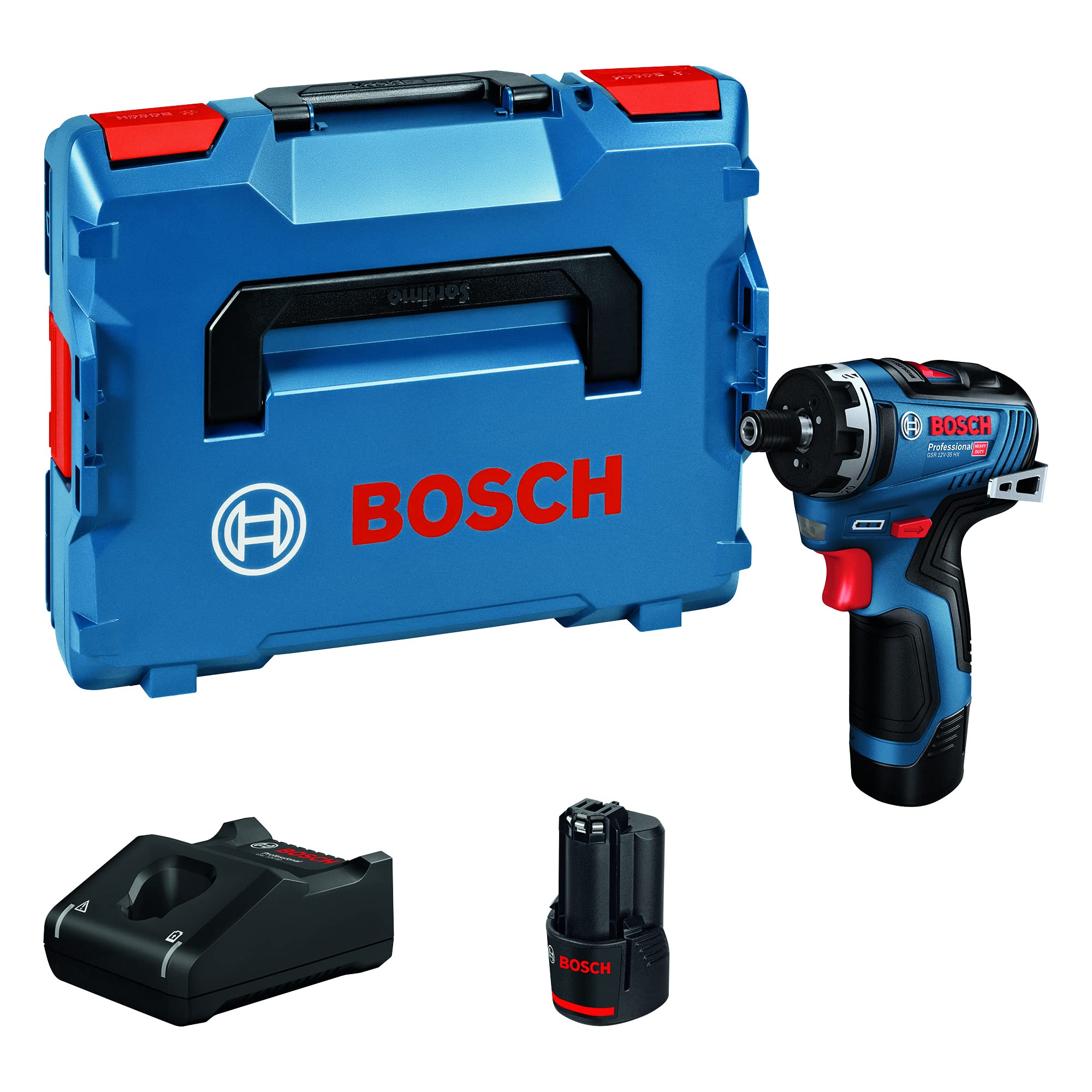 Bosch Professional 12V System GSR 12V-35 HX Cordless Screwdriver (incl. 2X GBA 3.0Ah Batteries, GAL 12V-40 Charger, 1x Belt Clip, 1x Bit Holder, 2X Inlay, L-BOXX 102)