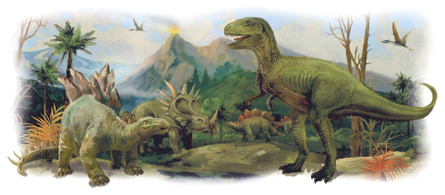 RoomMates Giant Wall Sticker-Dinosaur Scene, Vinyl, #, 101.6x45.7x101.6 cm