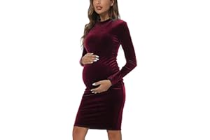 JINDIIM Long Sleeve Velvet Turtleneck Maternity Bodycon Dress, Fall Pregnancy Dress for Casual Wear, Baby Shower, Photoshoot