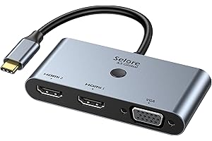 SELORE&S-GLOBAL Selore USB C Docking Station 3 Monitors, USB C to Dual HDMI VGA Adapter with One-Touch Multi-Screen Switch and Screen On/Off Button, HDMI Splitter Converter for Dell, HP, Lenovo,MacBook Pro/Air, etc