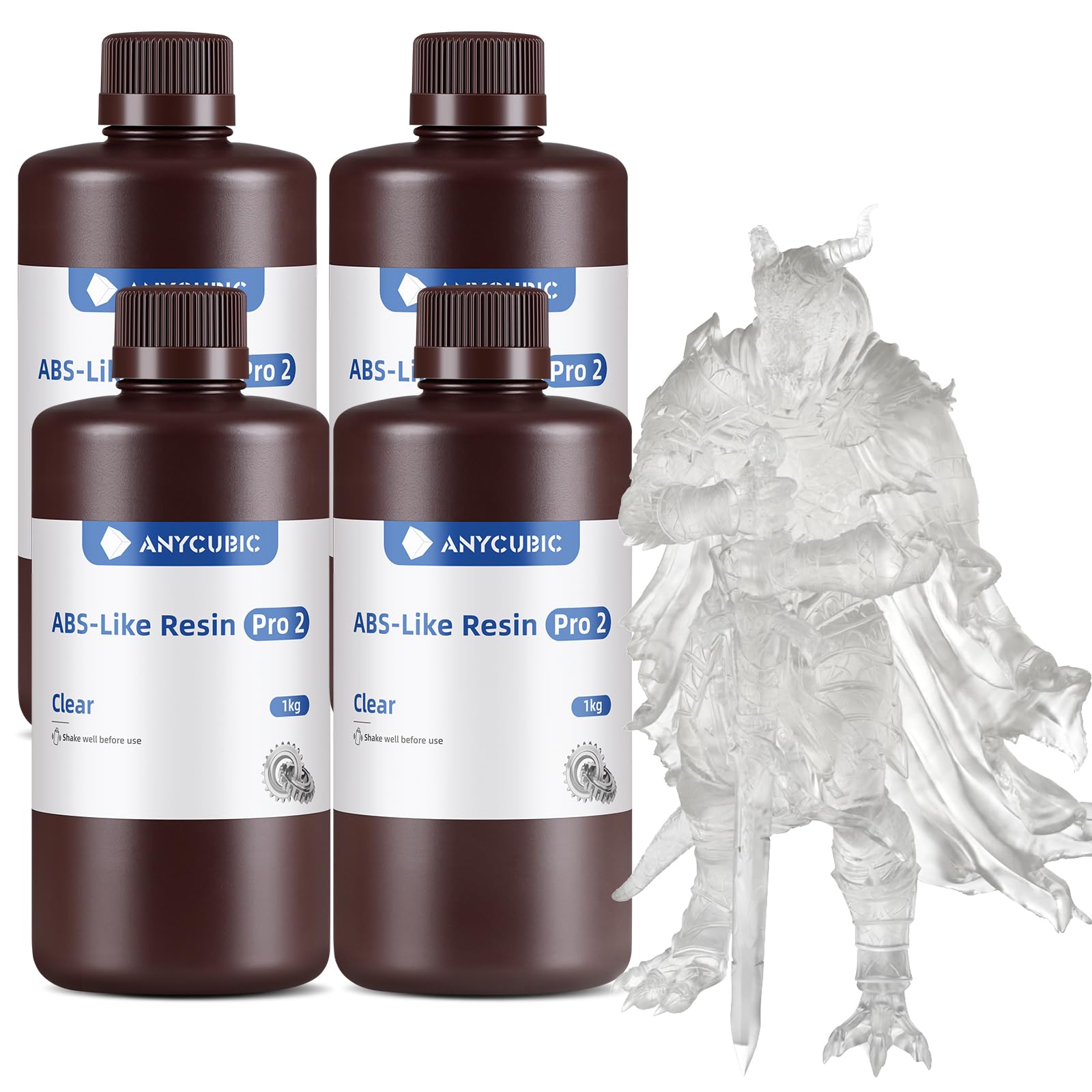 ANYCUBIC ABS-Like Resin Pro 2 Bundle, Upgraded 8K 3D Printer Resin with Enhanced Strength and Toughness, Wide Compatibility for All LCD Resin 3D Printers (4Packs*1kg Clear, 4kg in Total) Image