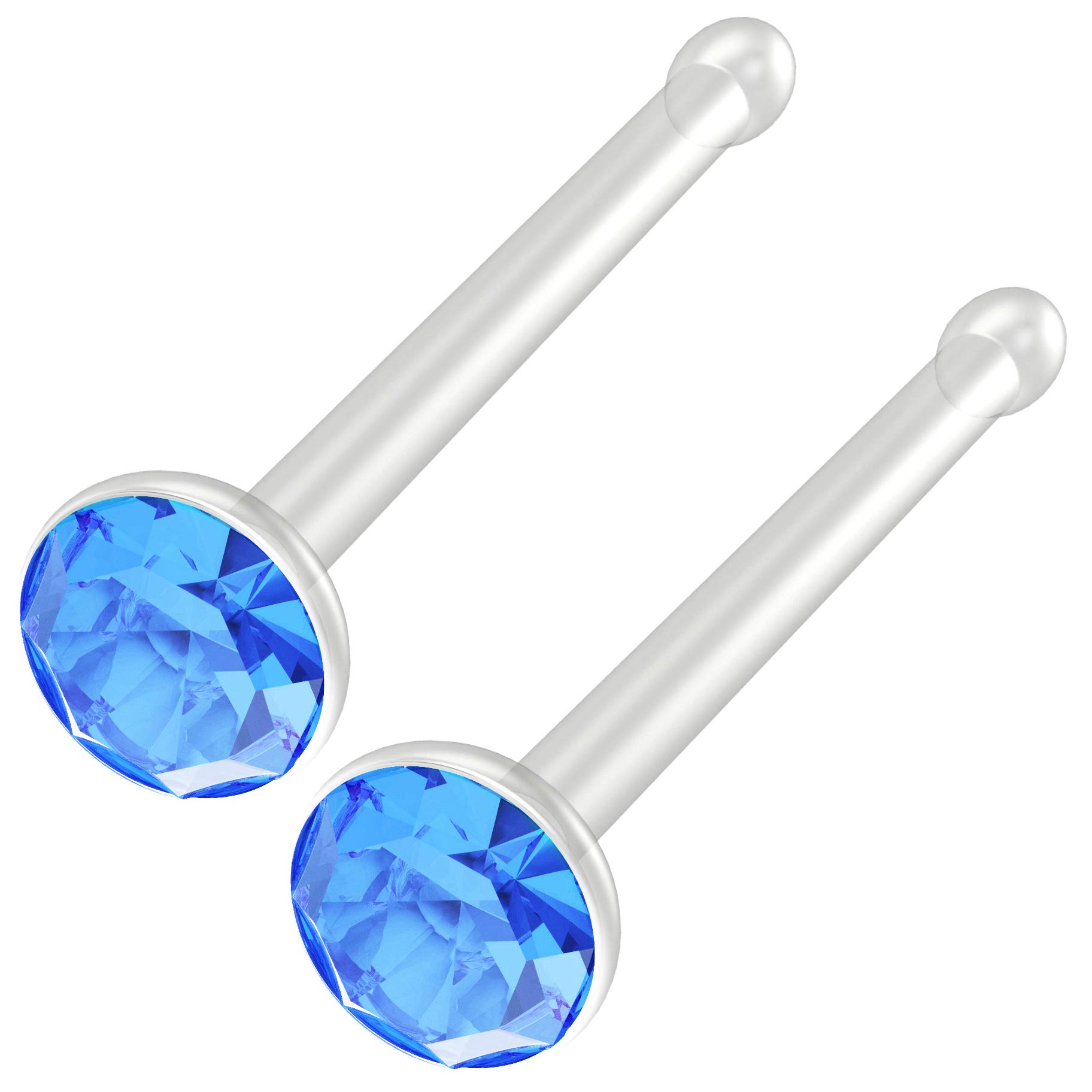 Bling Piercing 2pc 20g Bioflex Nose Bone Bioplast 1mm Micro Flat Flexible Bendable Straight Nostril Light Sapphire