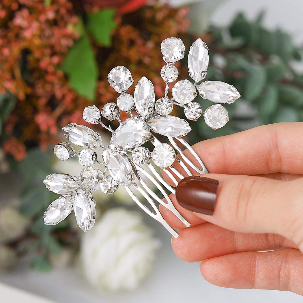 Unicra Bride Wedding Hair Comb Crystal Hair Combs Accessories Bridal Hair Pieces for Women and Girls (Silver)