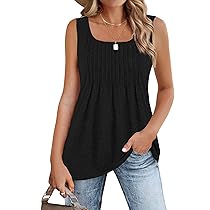 Zeagoo Sleeveless Shirts for Women Pleated Square Neck Tunic
