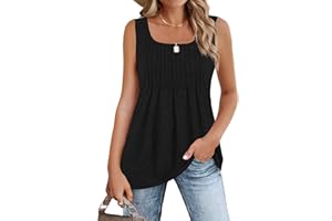 Zeagoo Women's Summer Tank Tops 2025 Pleated Square Neck Loose Fit Casual Flowy Tunic Sleeveless Shirts