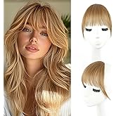 Xyndragh Clip in Bangs 100% Human Hair Wispy Bangs Clip in Hair Extensions, Wispy Bangs Fringe with Temples Hairpieces for Women Curved Bangs for Daily Wear (Light Brown)