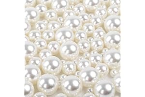 Quefe 150pcs Pearls for Crafts No Holes, Vase Filler Artificial Plastic Pearl Beads for Table Scatter, Wedding, Birthday Party, Home Decoration(8mm, 14mm, 20mm)