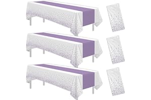 HIPVVILD White and Purple Party Decorations Tablecloth, 3 Pack Disposable Purple Dot Table Cover Printed Table Runner for Birthday Baby Bridal Shower Wedding Anniversary Graduation, 86in x 55in