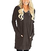 LERUCCI Womens V-Neck Casual Long Sleeve Sweatshirt with Pockets Tunic Tops Coffee X-Large