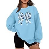 ELDPS Bow Sweatshirt Women: Oversized Crewneck Sweatshirt Coquette Bow Shirt Long Sleeve Pullover Tops