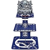 VorkiVecKi Blue Cowboy Cupcake Stand - 3 Tier Football Dessert Cup Cake Tower Holder Set Display, Birthday Party Pastry Baby Shower Decorations Square Table Tiered Sports Decor Supplies for Kids Boys