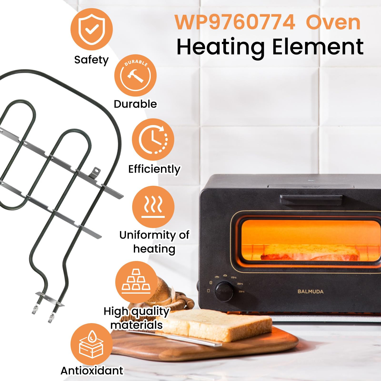 KTXzxdr WP9760774 3240W Broil Element Compatible with KEBC167MSS01 and More Oven,Replaces 1201761,8301514,9760774,AH11747304,AH1488544,AP3951311,AP6014070,EA11747304,PS11747304,PS1488544