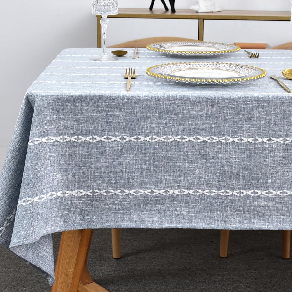 Plenmor Table Cloth for Rectangular Table Natural Tablecloth for Outdoor Cotton Linen Looking Fabric Table Cover for Kitchen Garden (Blue, 135 x 180 cm)