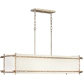 Hinkley Tress Six Light Linear Chandelier, Champagne Gold w/Off-White Textured Shade