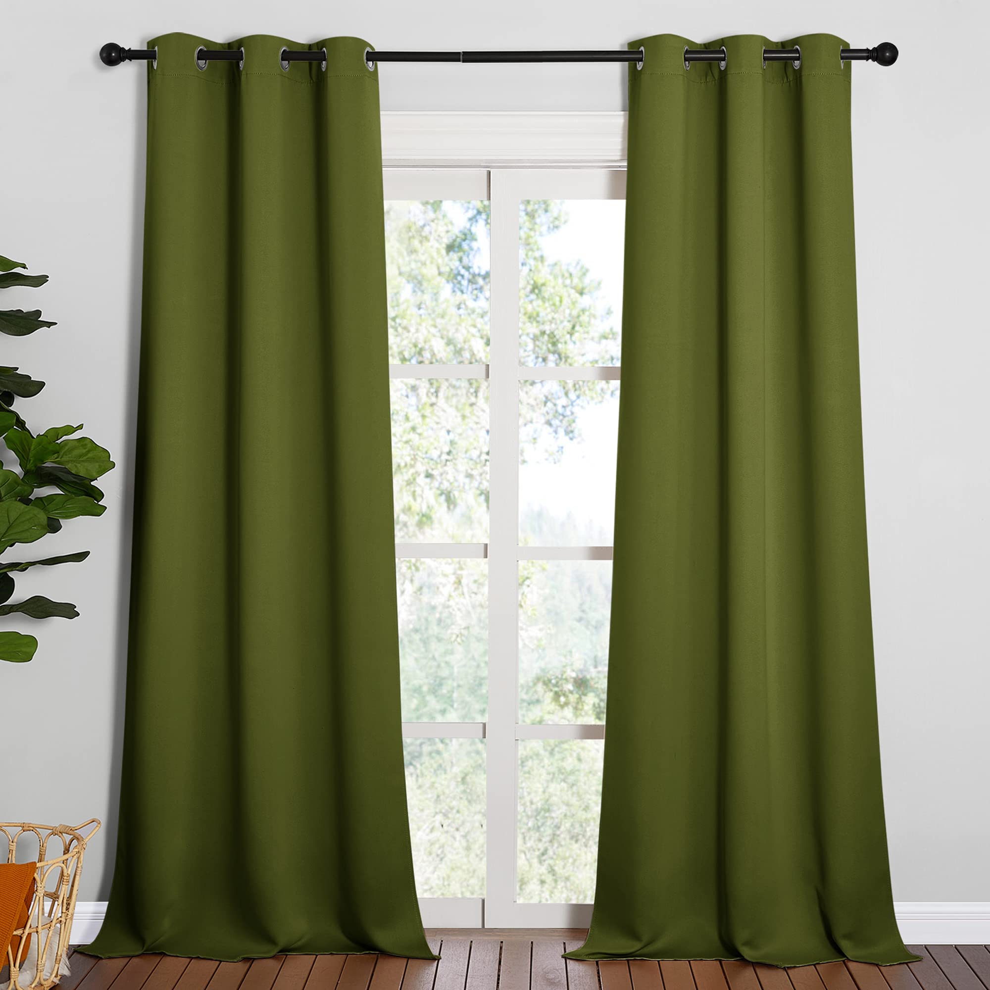 NICETOWN Patio Glass Door Panels - Blackout Curtains for Bedroom/Living Room, Privacy Panel Drapes for Christmas and Guest Room (Olive Green, 42 inches Wide x 95 inches Long, 1 Pair) Image