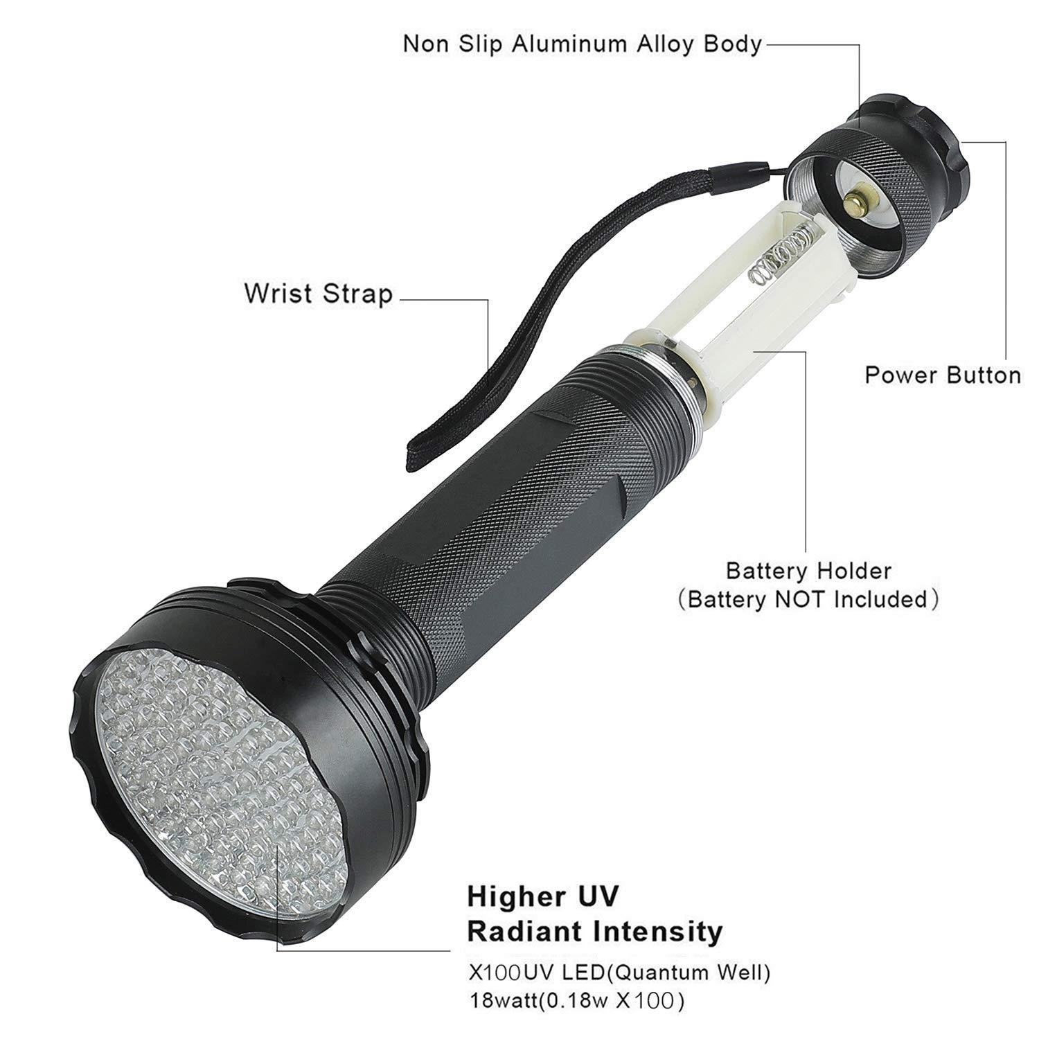 Black Light UV Flashlights, 100 LED 395 NM Ultraviolet Blacklight Detector for Home Hotel Dogs Cat Pet Urine Dry Stains Bed Bug Mold Counterfeit Money Leaks Scorpions Passport Cosmetic Inspection