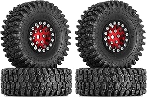 INJORA 1.0 Beadlock Wheel S5 Super Soft Sticky Crawler Tires for TRX4M Axial AX24 SCX24 FCX24 Enduro24 Upgrade, 57 * 22mm(Red)