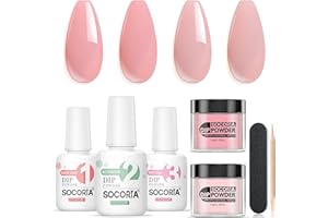 SOCORIA 7Pcs Dip Powder Nail Kit, Gentle Nude Pink Neutral Skin Colors and Dipping Powder Liquid Set with Base Top Coat Activator for French Nail Art Manicure DIY Salon