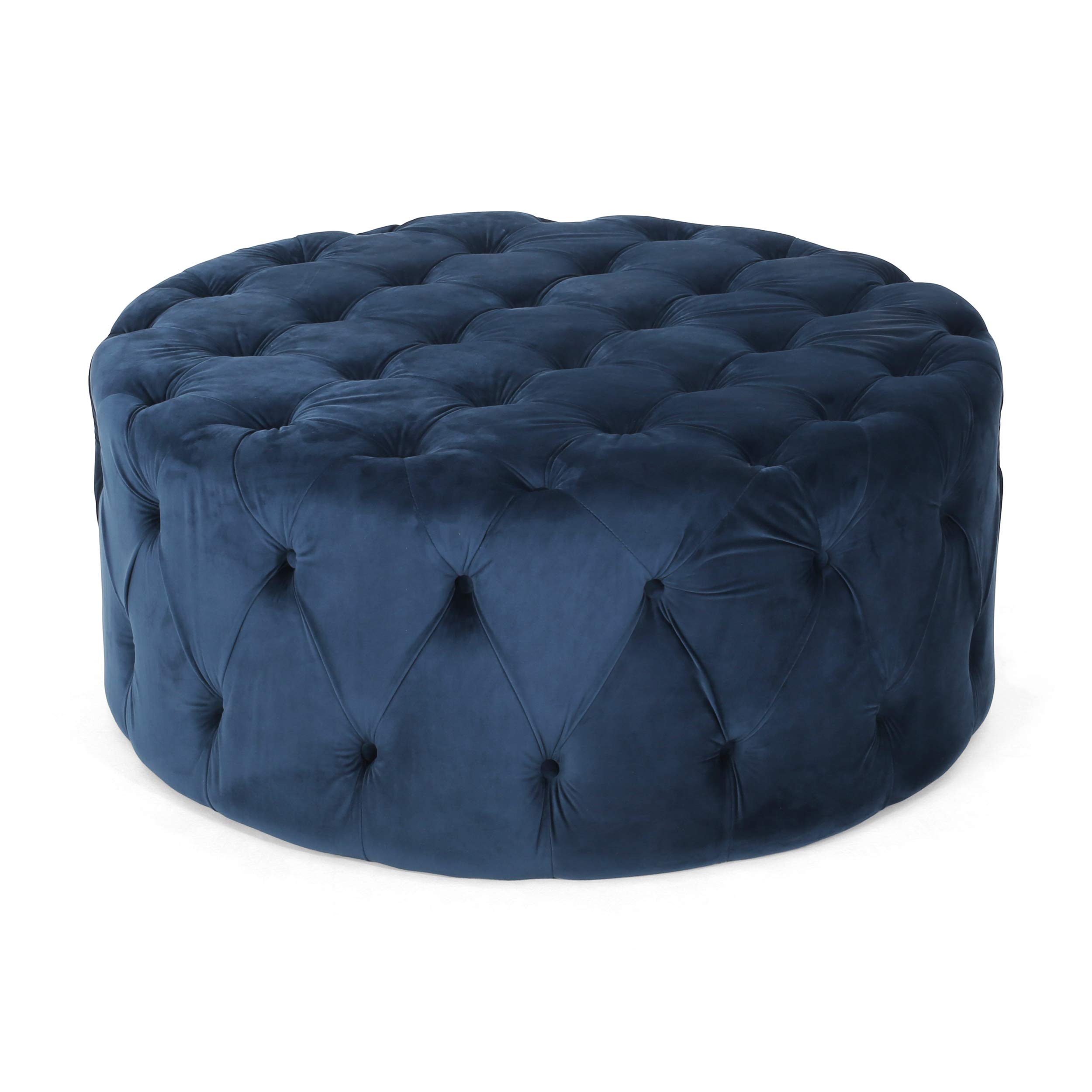 Photo 1 of **MINOR DAMAGE - USED**
Christopher Knight Home Sabina Round Tufted Velvet Ottoman, Blue