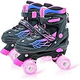 Kids Roller Skates for Boys and Girls, Adjustable Quad Skates for Kids Ages 5-8 6-12 with Light Up Wheels, Children Beginners Rollerskates for Indoor Outdoor
