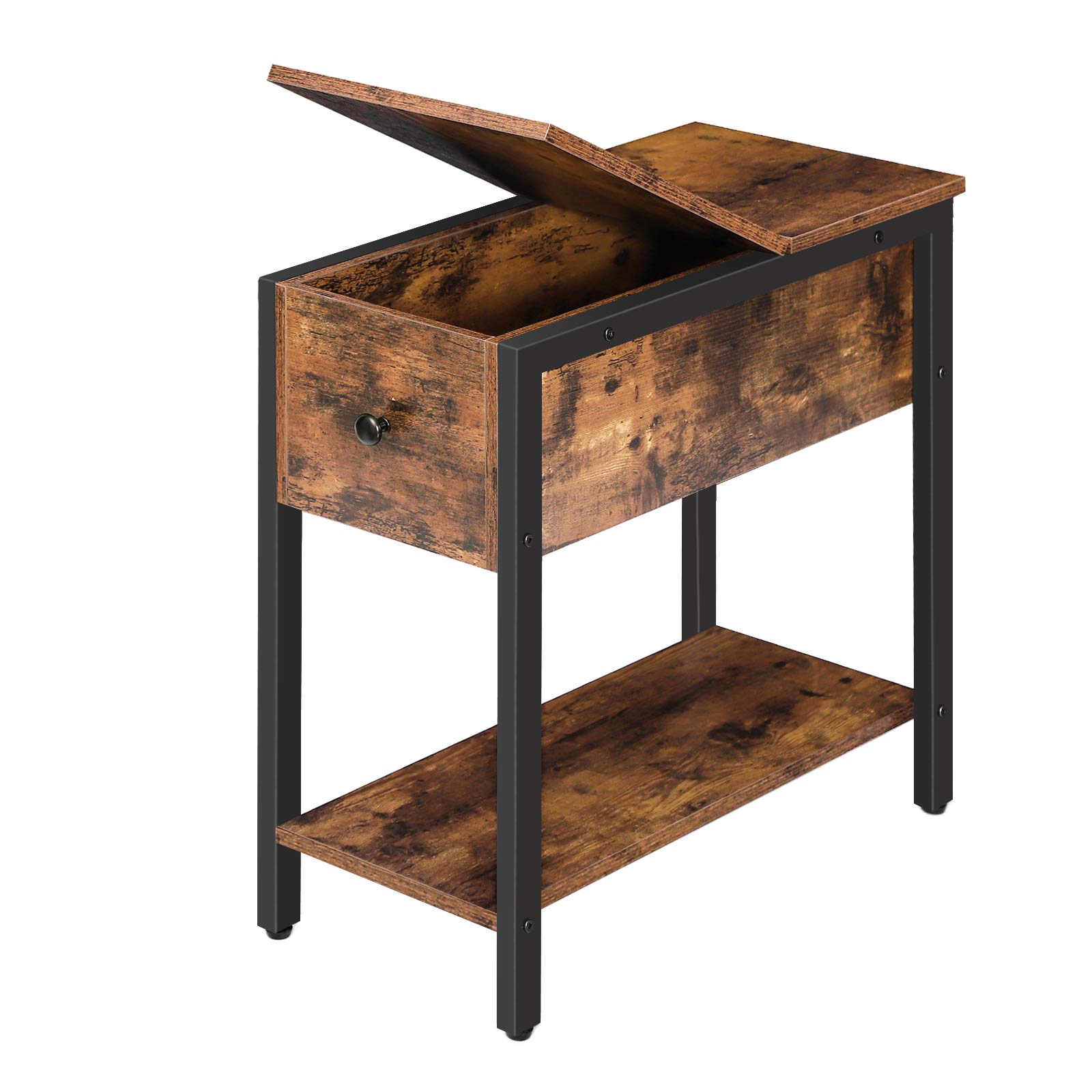 HOOBRO Bedside Table, Side Table with Drawer, Nightstand with Flip Top, Couch Arm Chair Side Table with Storage Shelf, Lamp Laptop Table for Sofa, Nightstand, Rustic Brown EBF348BZ01