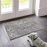 Muddy Mat® Paw Dog Door Embroidery Mat Super Absorbent Microfiber Indoor Outdoor mat for Muddy Paws, Non-Slip Washable Pet Rug, Quick Dry Chenille Entryway Carpet, Machine Washable – Grey 19”x30”