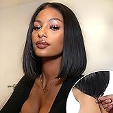 Wear and Go Glueless Bob Wigs Human Hair Pre Plucked Pre Cut 6x4 HD Lace Front Wigs 150% Density Short Straight Bob Wigs for Black Women Lace Closure Wigs for Daily Wear 10 Inch