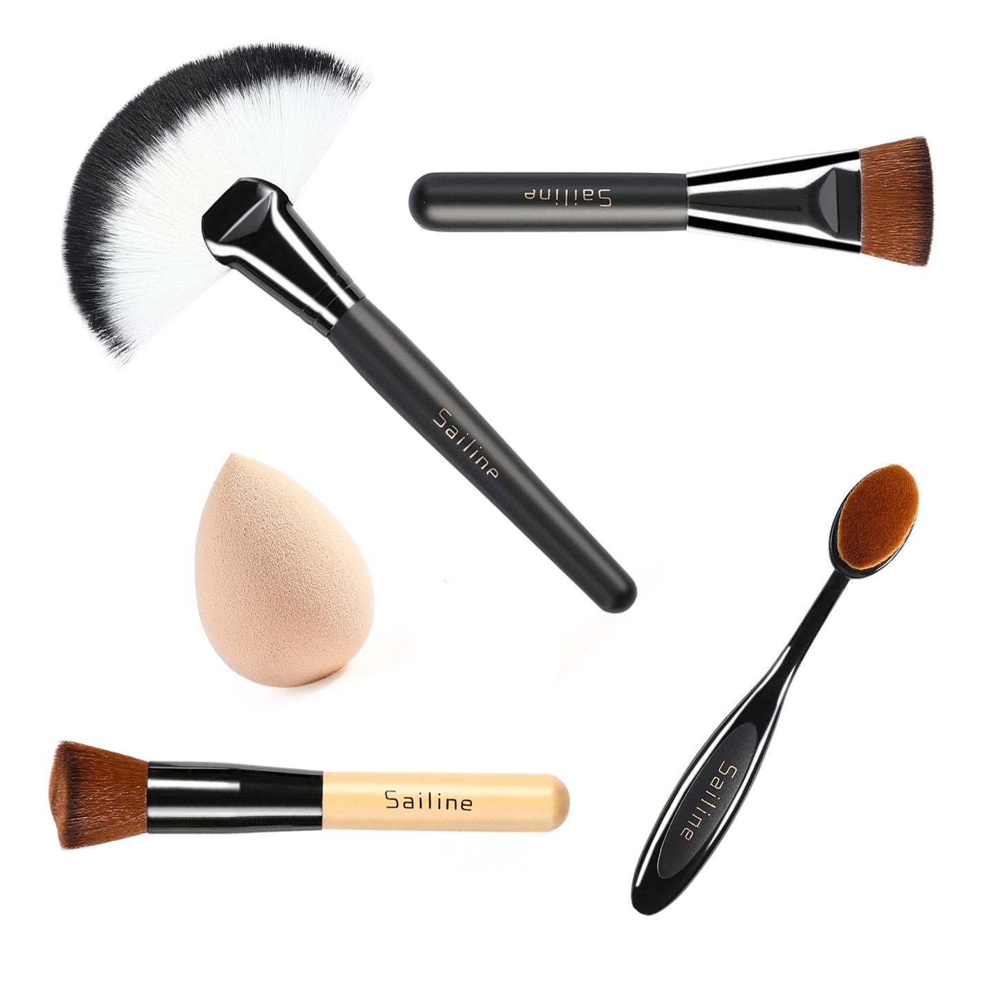 SAILINE 2018 NEW Foundation Cream Contour Powder Concealer Foundation Cosmetics Tool Makeup Brushes Toothbrush Mixing Sets, Multi Funtion Brush 4Pcs + Blender Beauty Sponge Egg