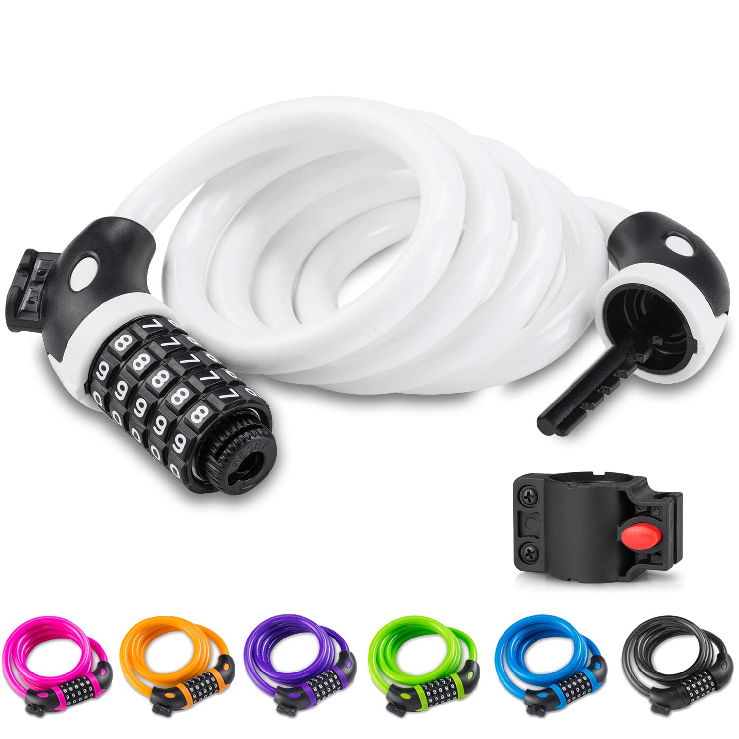 Opaza Bike Lock with 5-Digit Code, 1.2 m/4 ft Bicycle Lock Lightweight & Security Combination Cable Code for Bicycle, Mountain Bike, Scooter - White