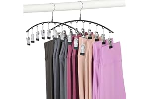 ARKEILIY Legging Hangers for Closet Organizer, Hat Hangers for Closet 2 Pack with 10 Clips Holds 20 Leggings, Legging Hanger, Pants Storage Organizer Suitable for Socks, Panties, Underwear, Pants