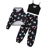 Yhnslsf Girls 3 Piece Outfits Girl Workout Clothes Set Crop Tank Top and Sweatpants with Tracksuit Long Sleeve Hoodie 7-14Y