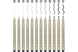 CHARSOCO Black Micro Pens Set - 12 Sizes (0.23mm to 5mm) - Waterproof Archival Ink for Fine Art, Illustration, Sketching, Ani