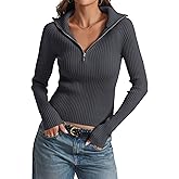 Prettywear 2025 Women's Half Zip Pullover Sweaters V Neck Collared Long Sleeve Ribbed Knit Fall Tops Dressy Casual
