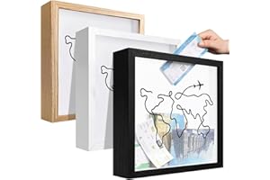 MGLIFEUL Travel Adventure Challenge Archive Shadow Box Picture Frame With Slot,8&12In Travel Ticket Card Memory Box For Keepsake Box, Top Loading Shadow Box Display Case Travel decor Gift (Black,12x12