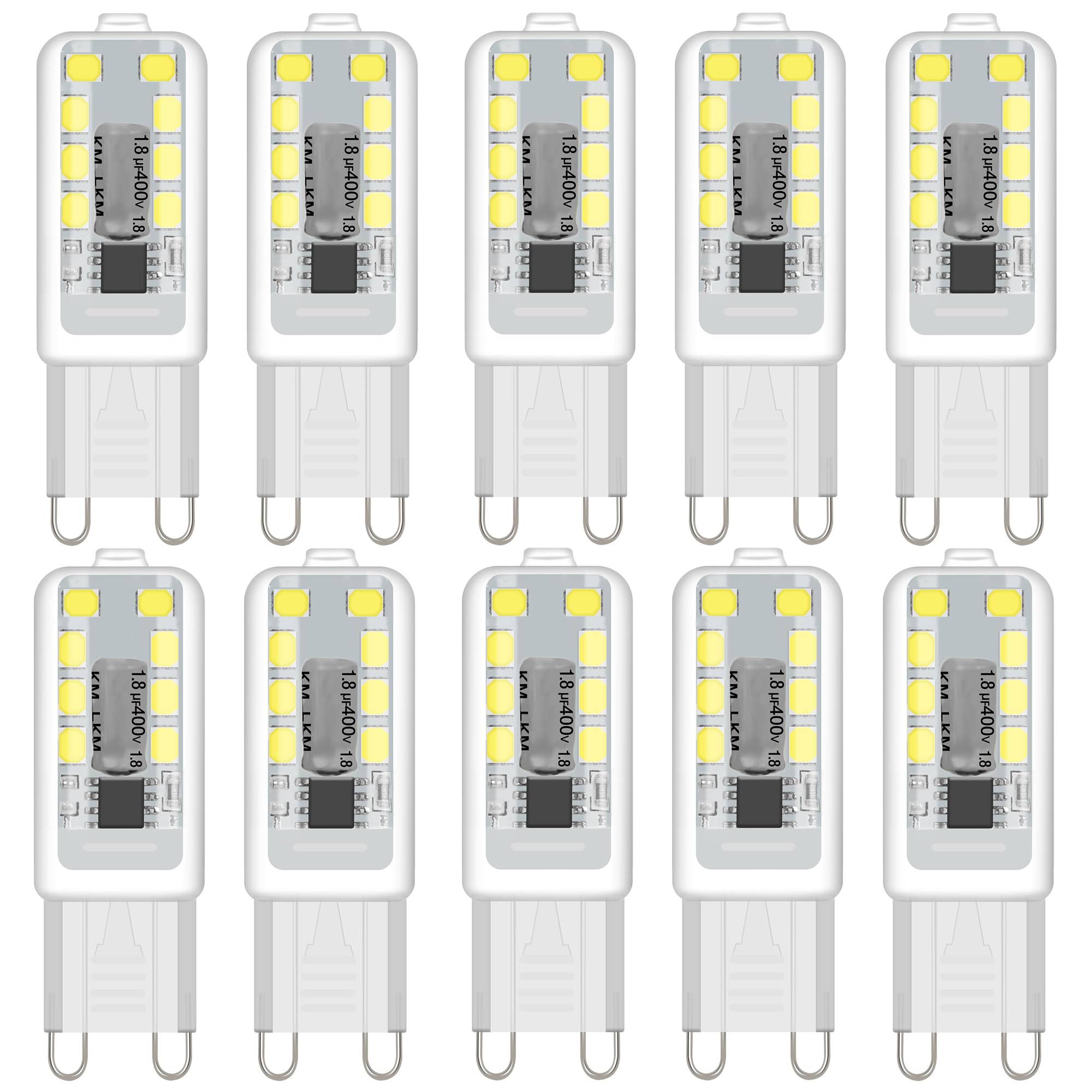 ZEIYEI G9 LED Bulbs, Cool White 6000K, 3W 300LM, 30W Halogen Equivalent, NoFlicke Non-Dimmable，Energy Saving LED Bulb for Home Lighting Decor, Crystal Lamp,Wall Lights, Table Lamp -10Pcs