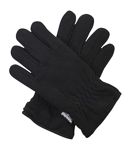 Black Thinsulate 3M 40g Thermal Fleece Winter Gloves for Men - One Size Fits All